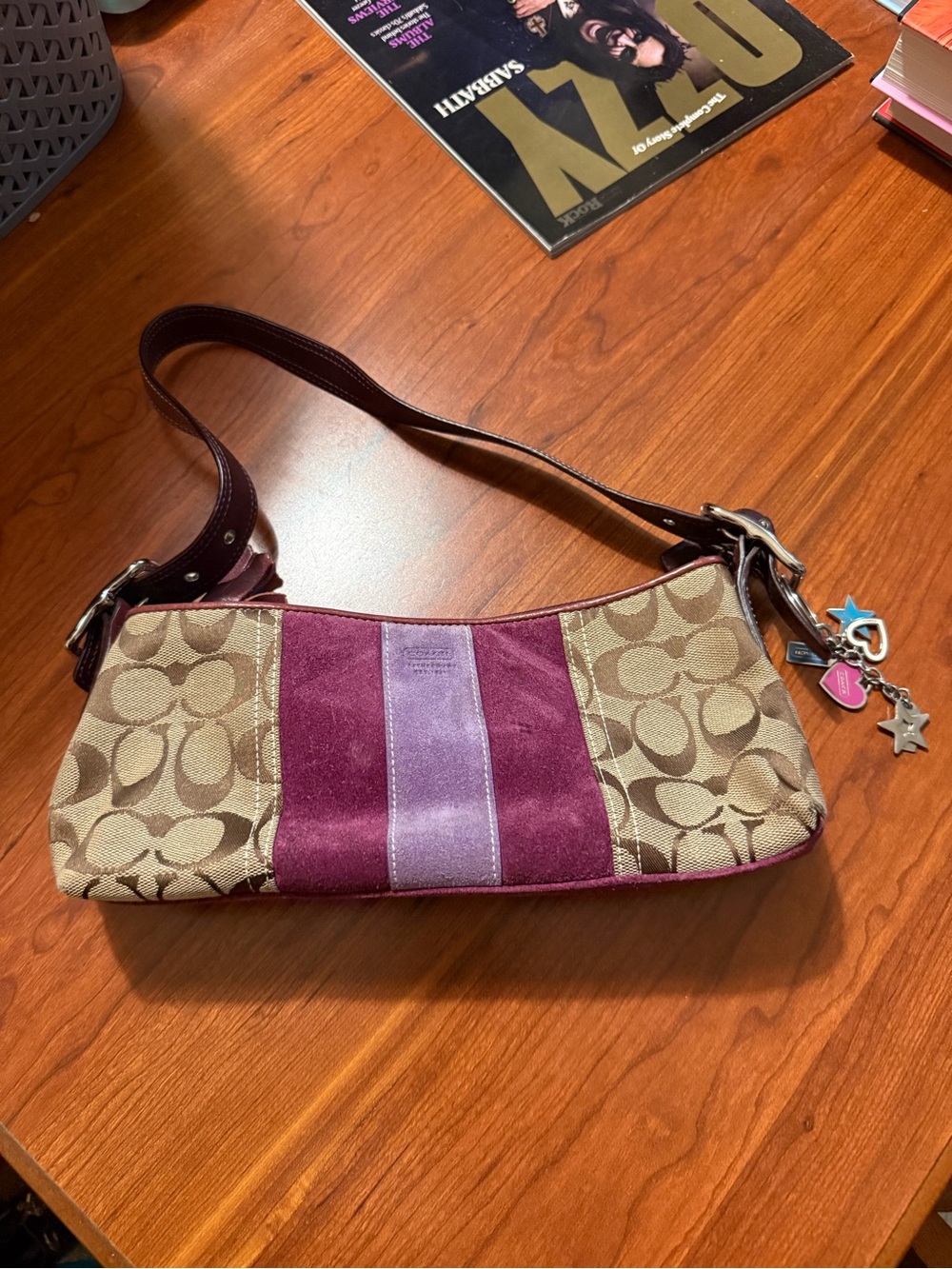 Coach Shoulder Bag in Burgundy, Tan and Purple